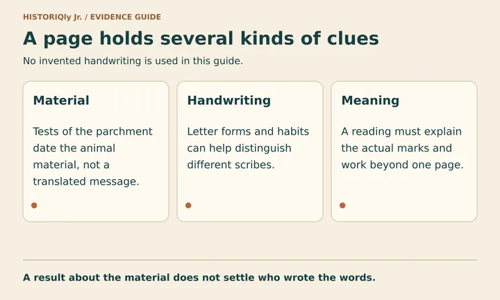 Material tests, handwriting comparison and interpretation answer different questions.