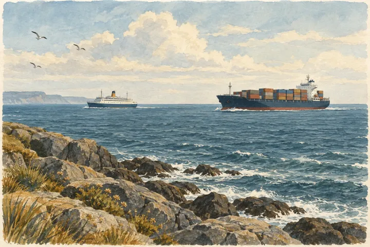 An illustrated modern sea scene