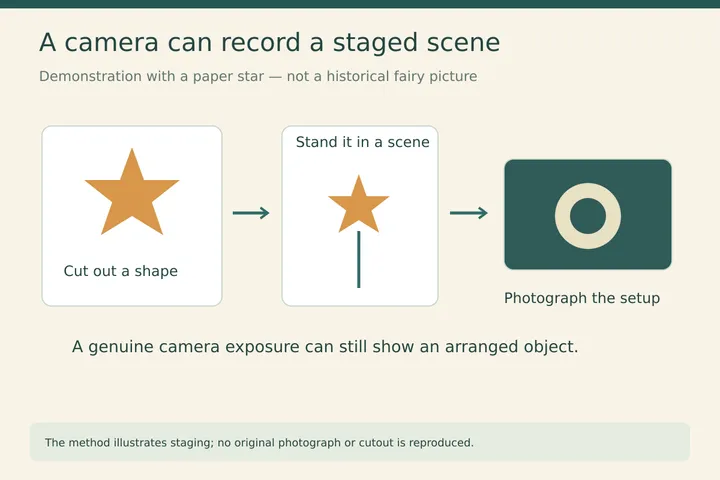 A camera can record a staged scene. Demonstration with a paper star — not a historical fairy picture