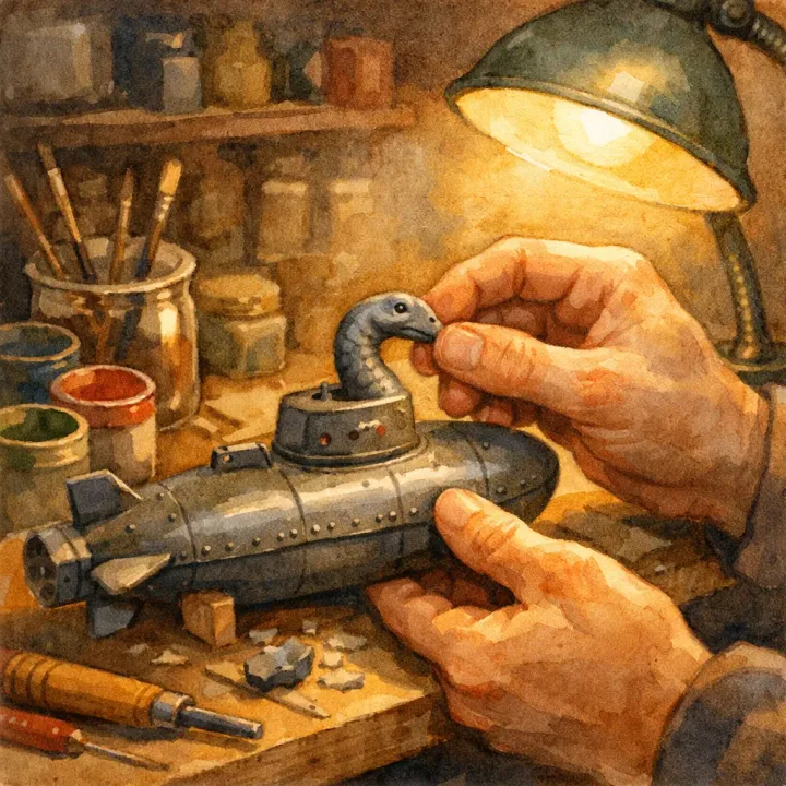 An imagined model-making scene based on the later hoax account