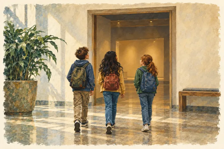A fictional museum visit invites us to look beyond the gold to the people who made and used it. This foyer is not the actual architecture of Colombia’s Museo del Oro.
