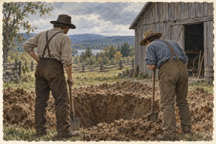 An imagined pause during the farm excavation