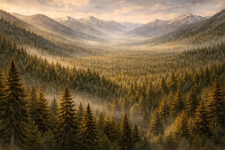 An illustrated forest landscape