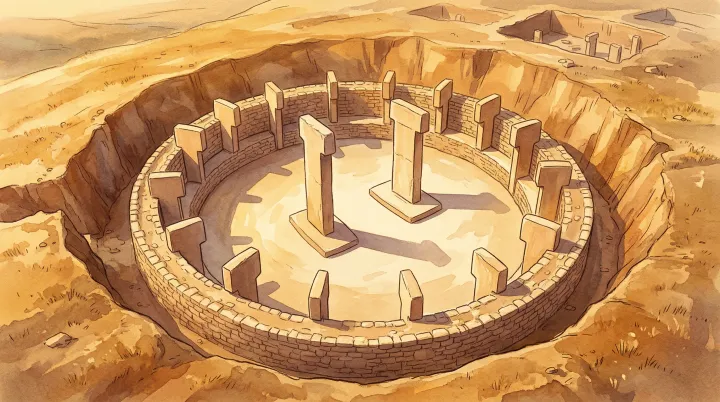 Illustration: An artist’s reconstruction of an enclosure with two central pillars