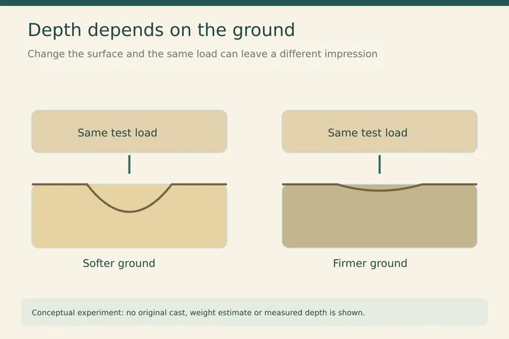 Depth depends on the ground. Change the surface and the same load can leave a different impression