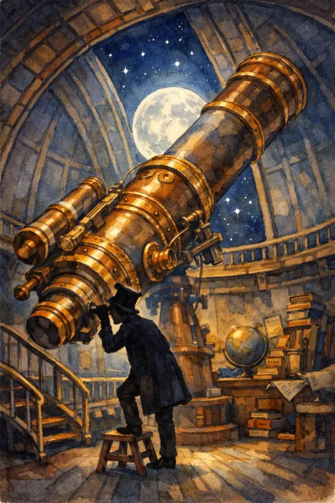 A fantasy telescope illustrates the invented reports