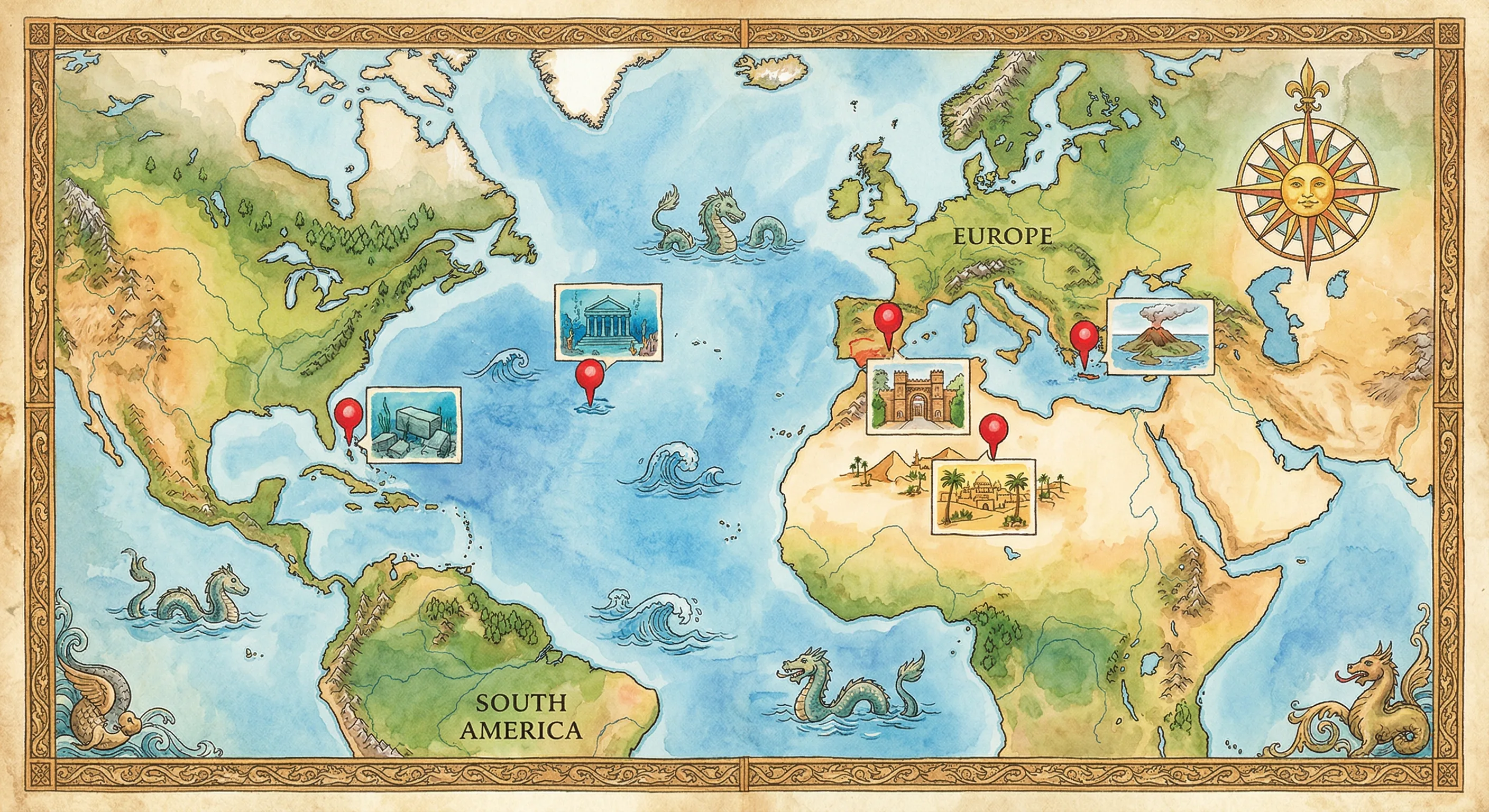 Map showing dozens of proposed locations for Atlantis worldwide