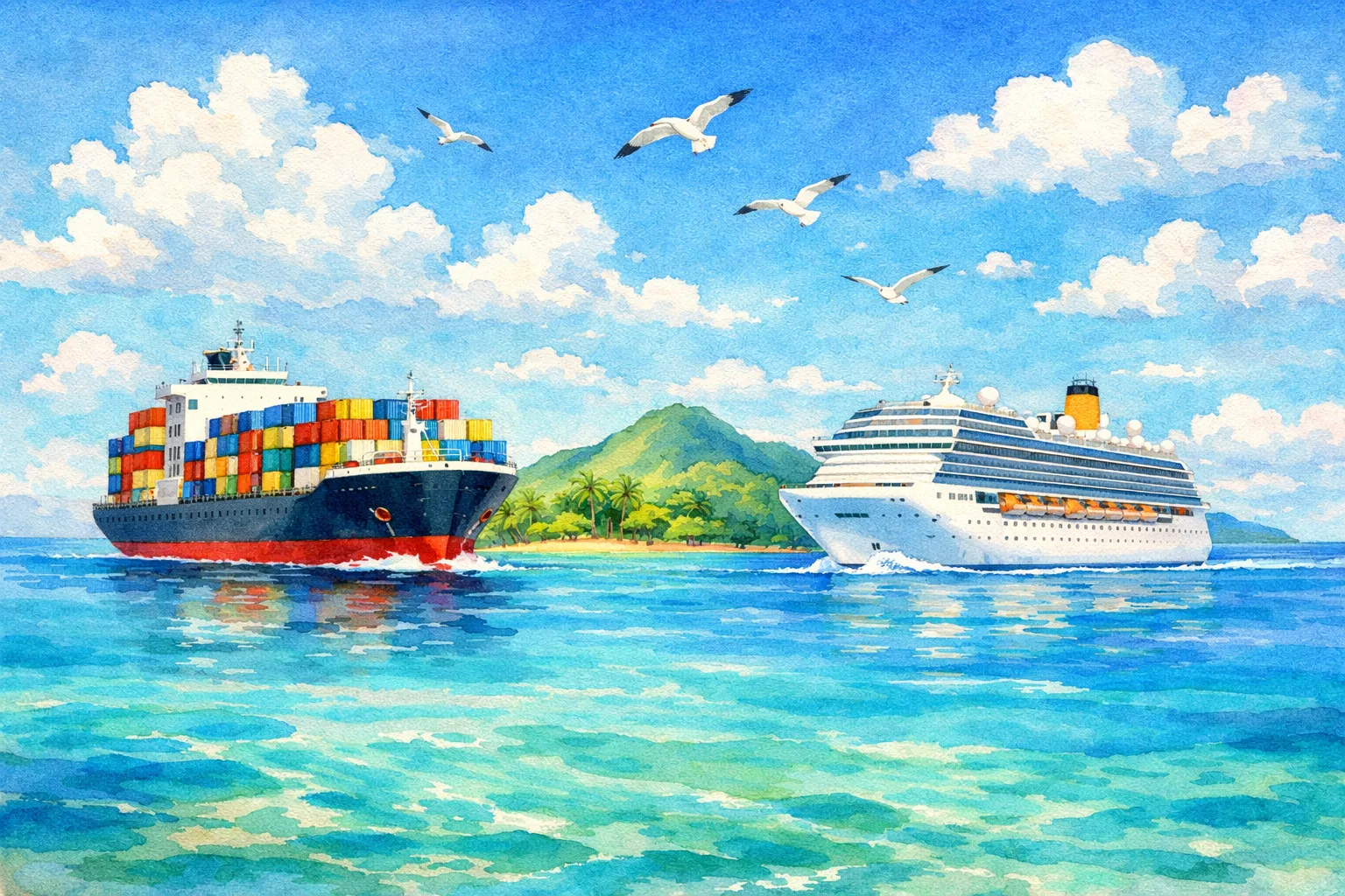 Modern ships passing safely through the Bermuda Triangle area