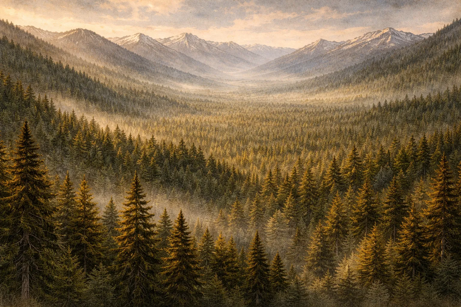Aerial view of vast Pacific Northwest wilderness stretching to the horizon