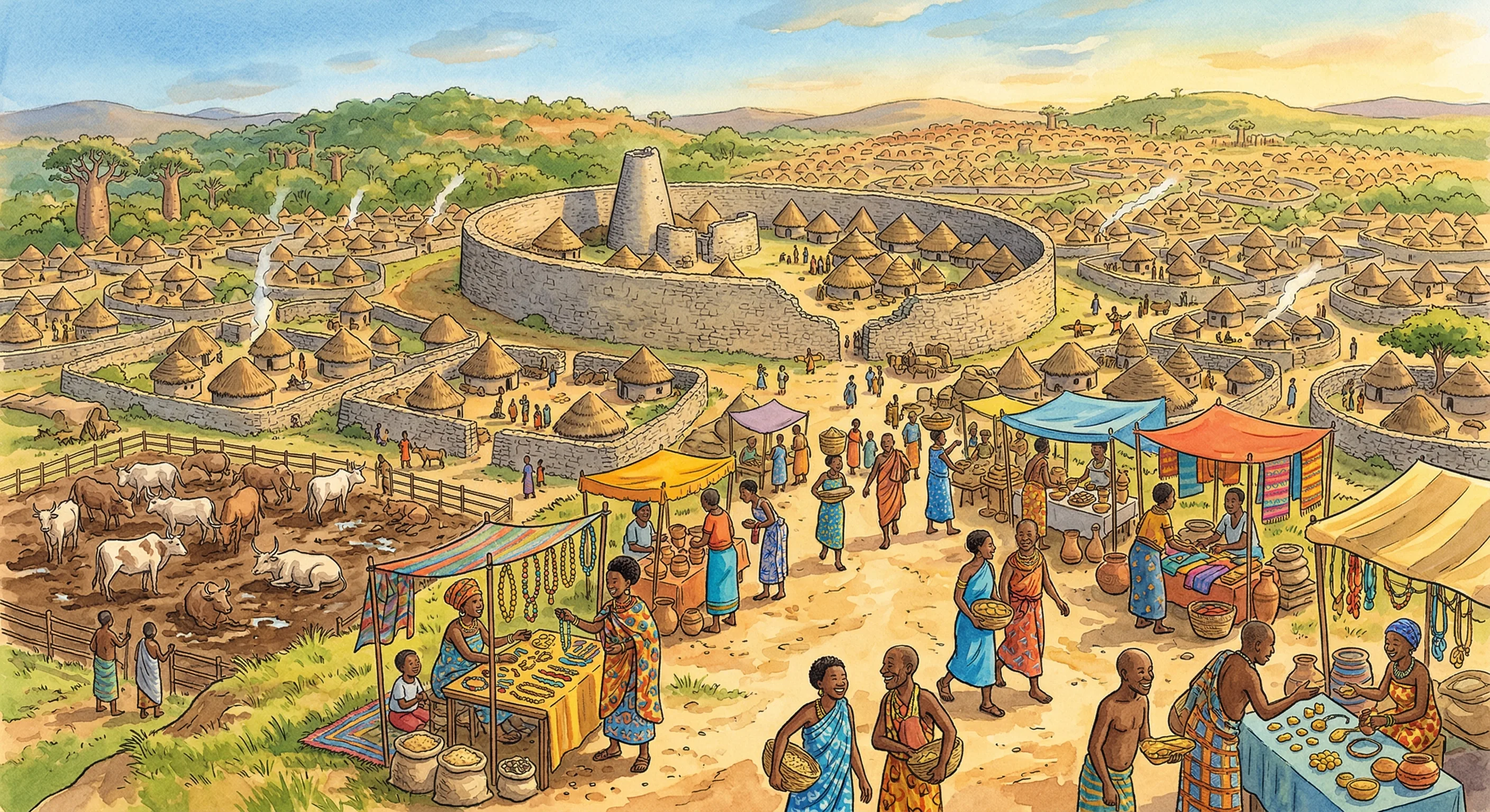 Chinese ceramics and glass beads found among local African pottery at Great Zimbabwe