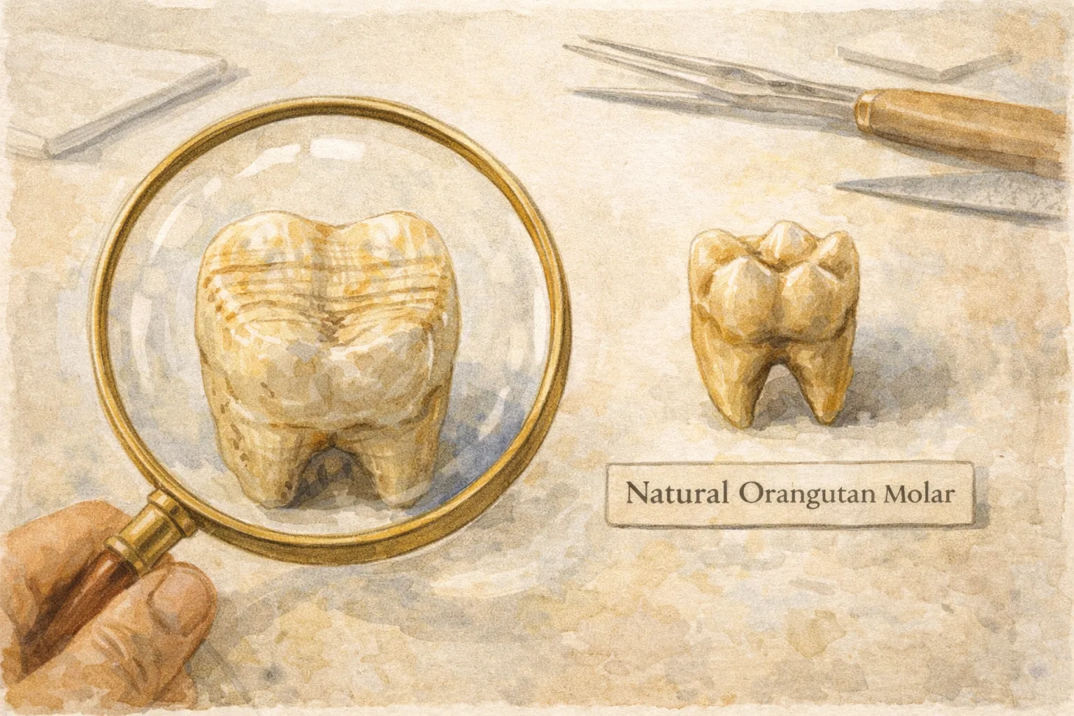 Close-up comparison of filed Piltdown teeth and natural orangutan teeth