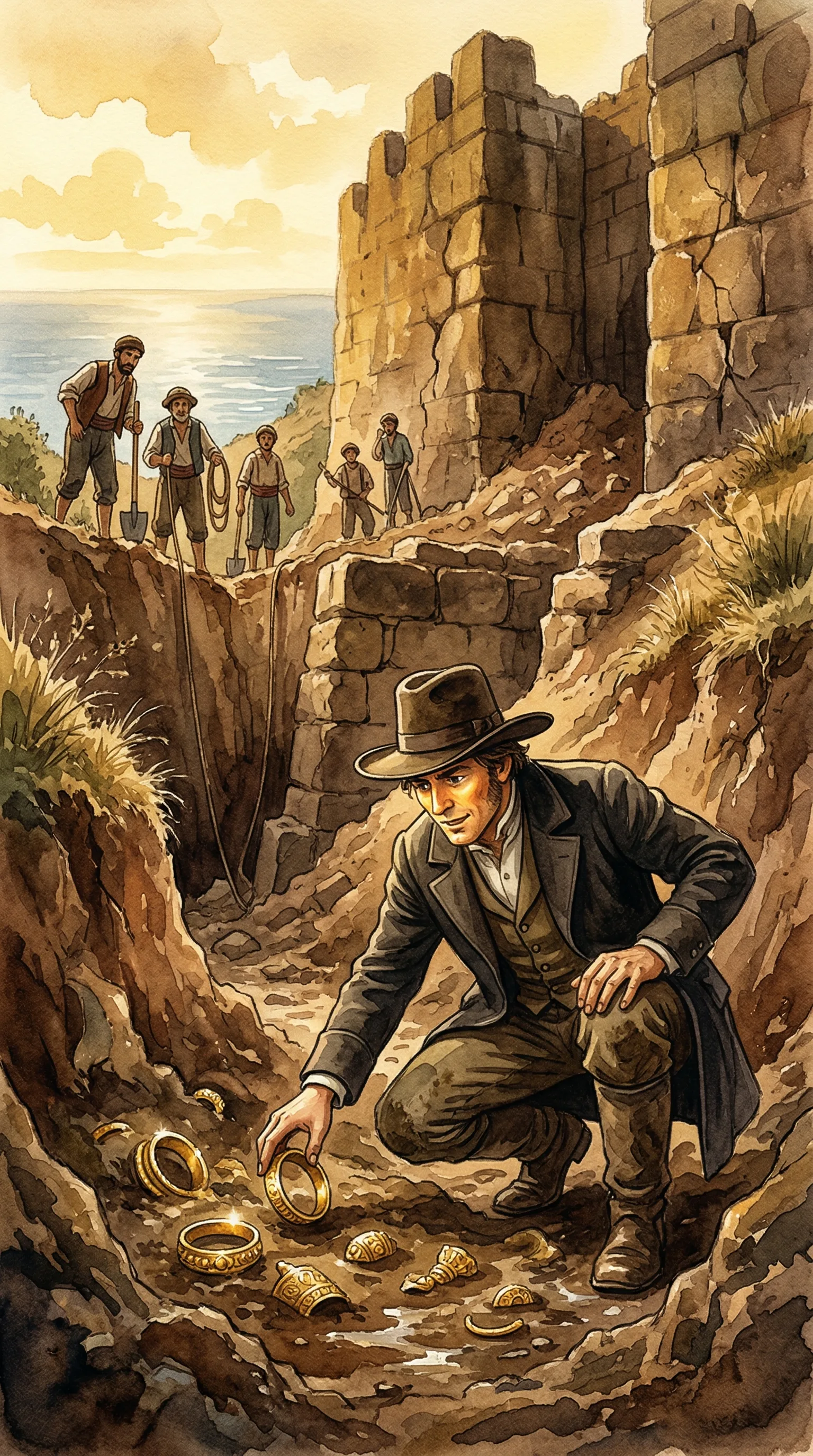 Ancient city walls being uncovered from the earth, with archaeologists working in trenches under a bright Turkish sky