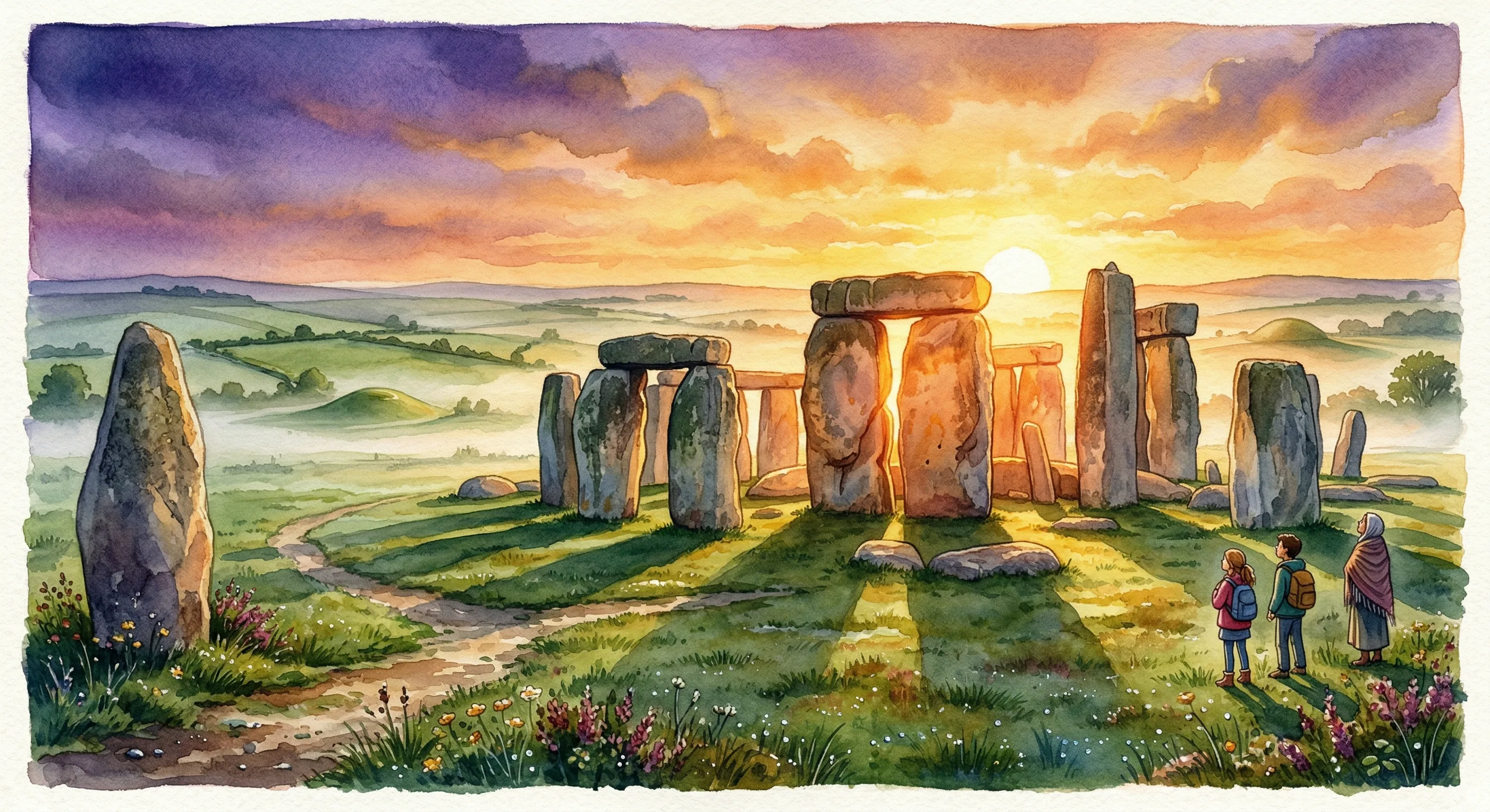 Stonehenge at dawn with the summer solstice sun rising through the stone circle