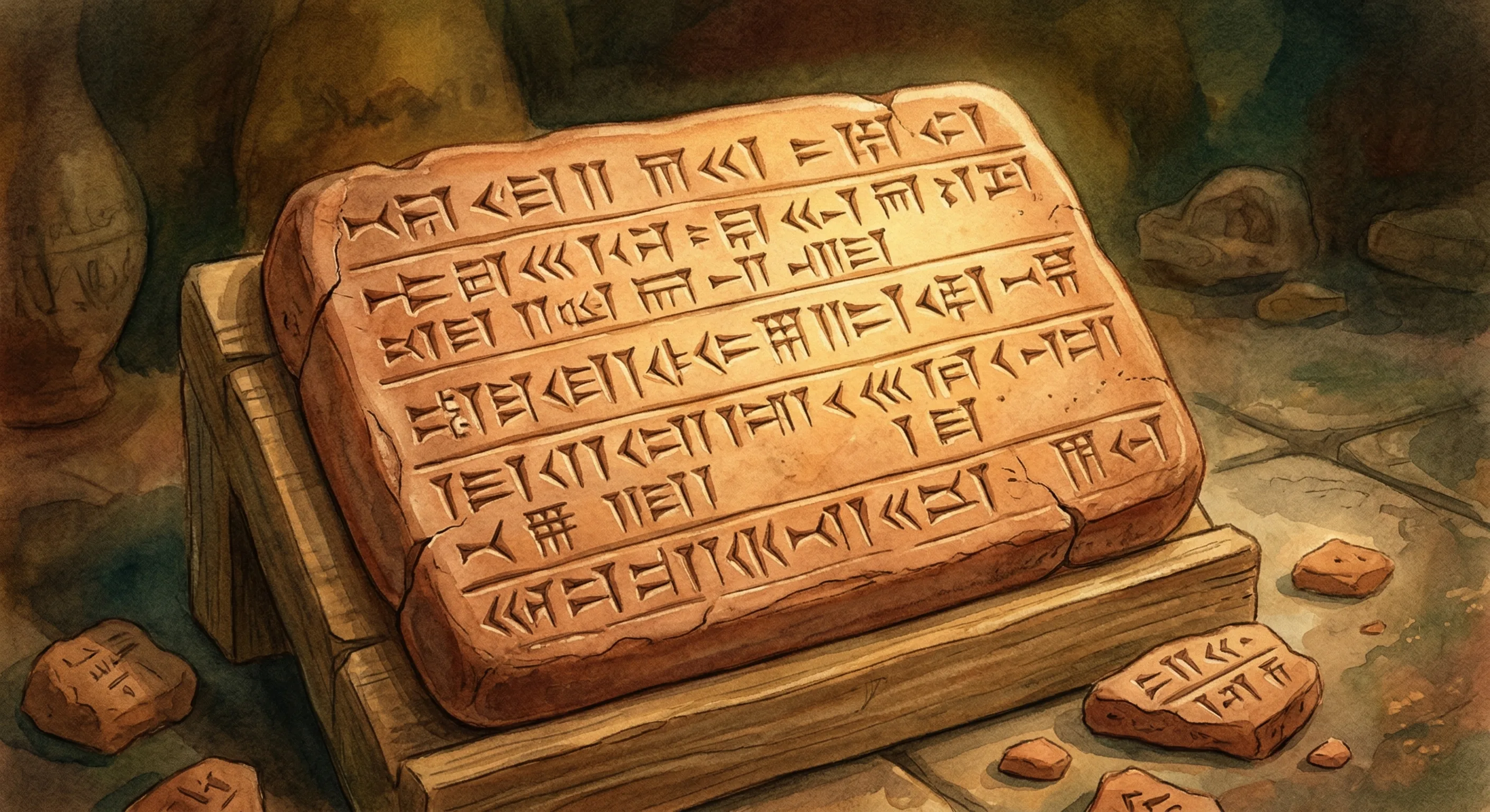A clay tablet covered in wedge-shaped cuneiform writing