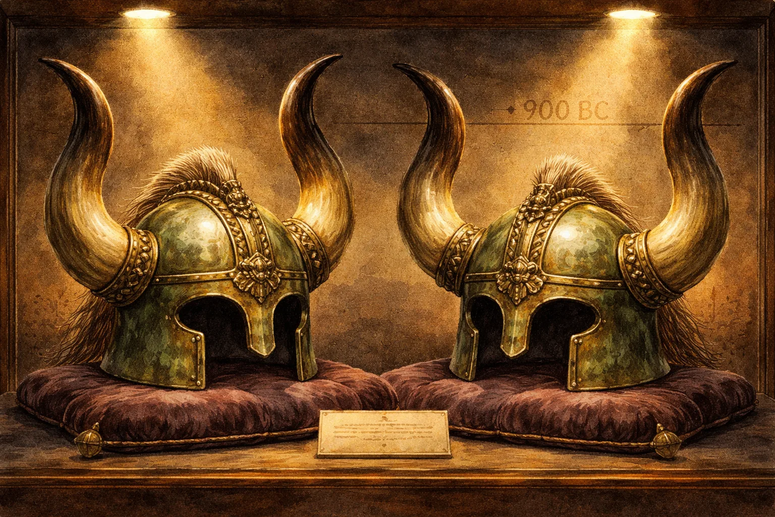 Bronze Age Veksø helmets with large curved horns