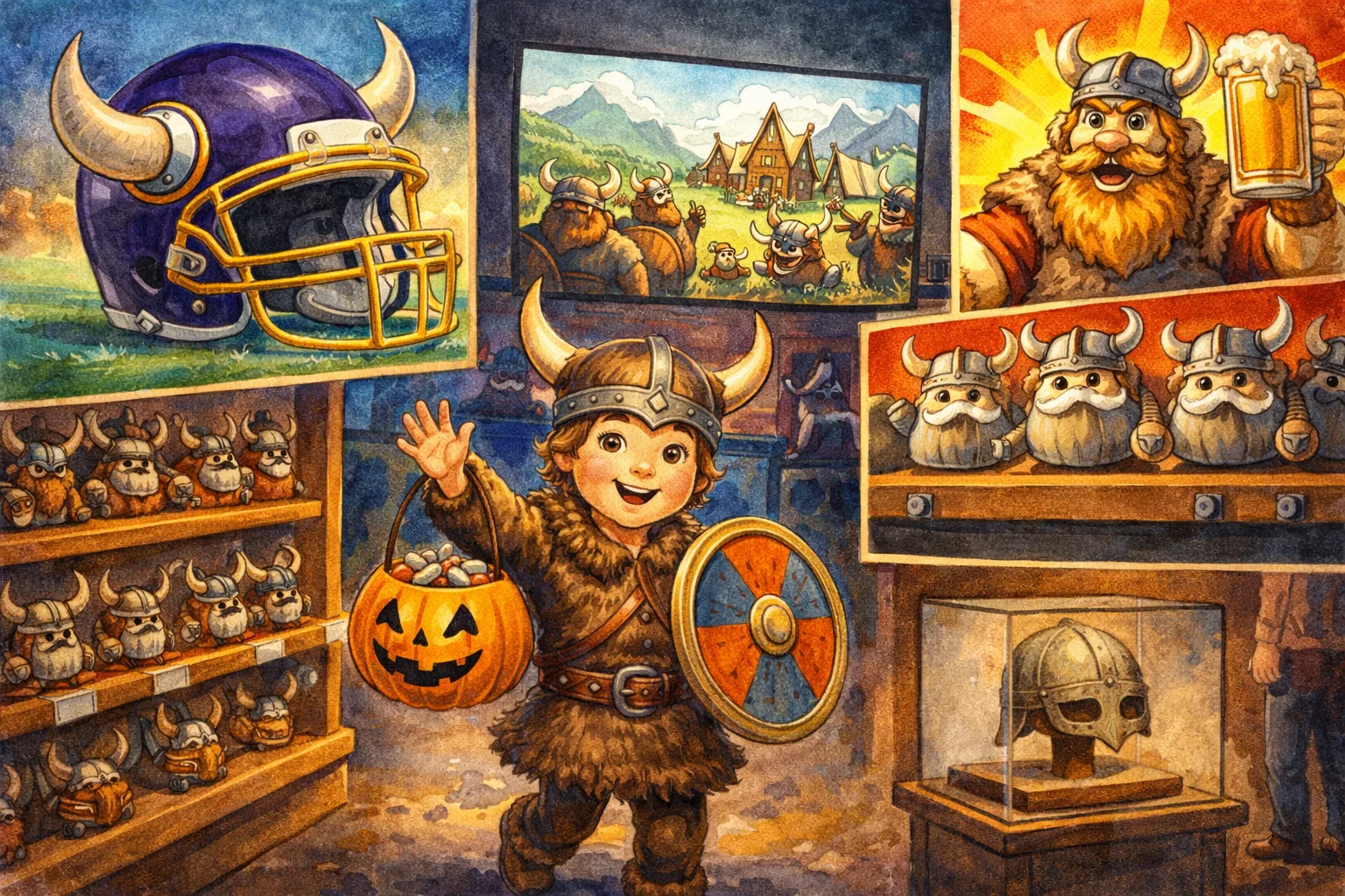 The horned Viking helmet appearing in modern sports, movies, costumes, and advertising