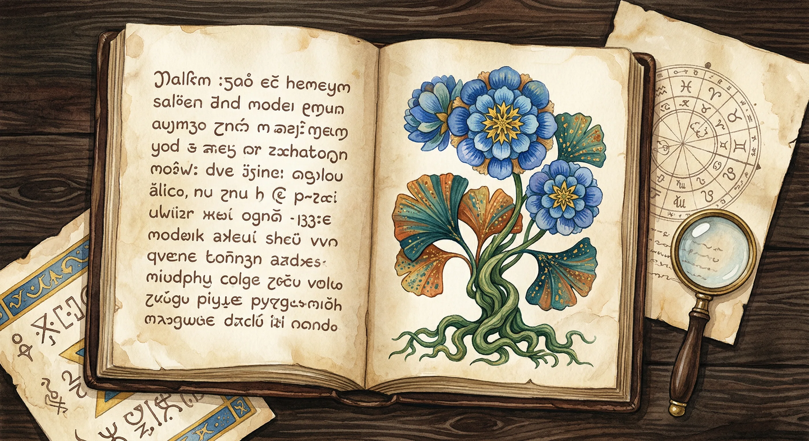 Open pages of the Voynich Manuscript showing mysterious script and botanical illustrations