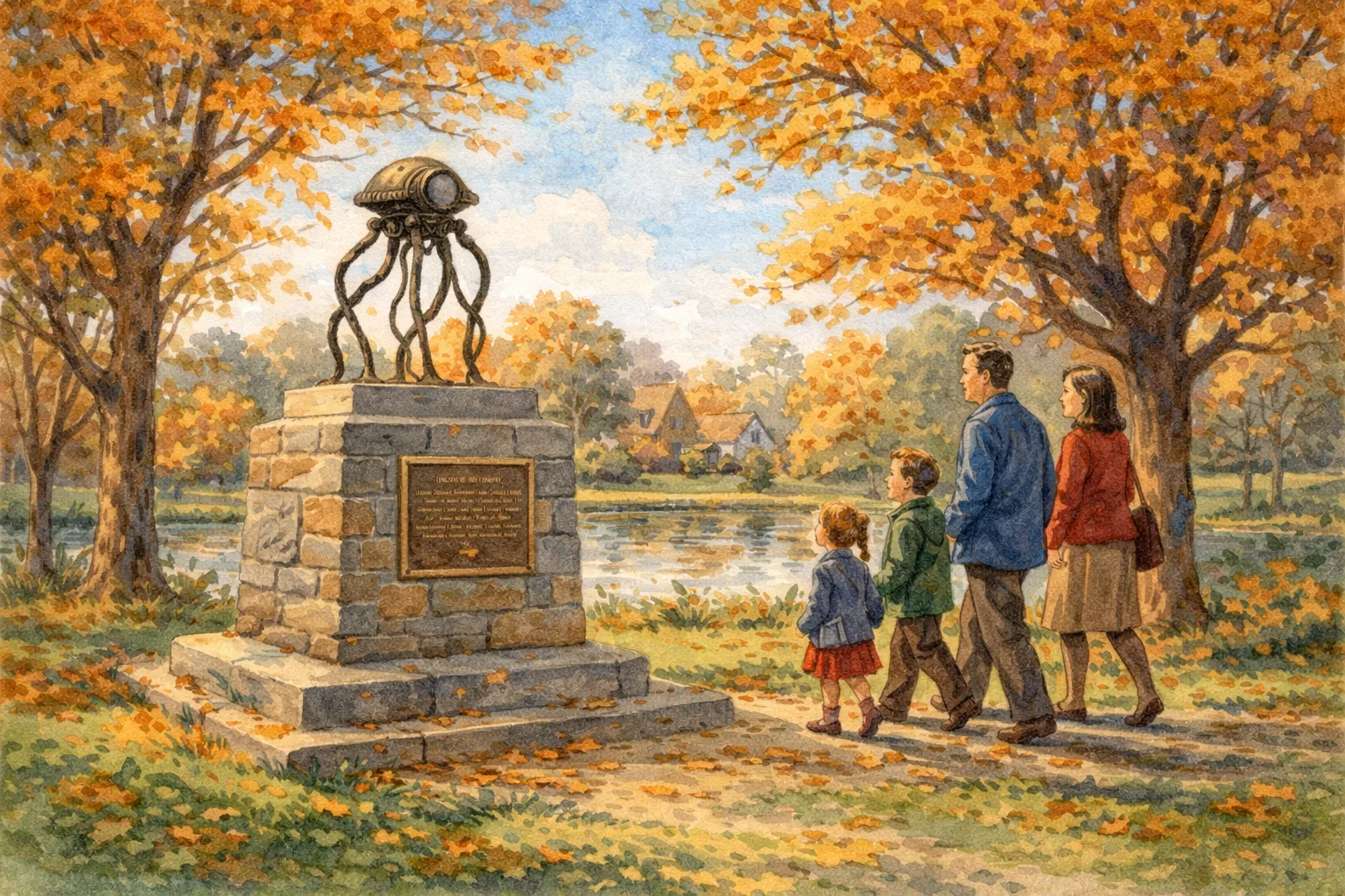 A monument in Grover's Mill, New Jersey, commemorating the 1938 broadcast