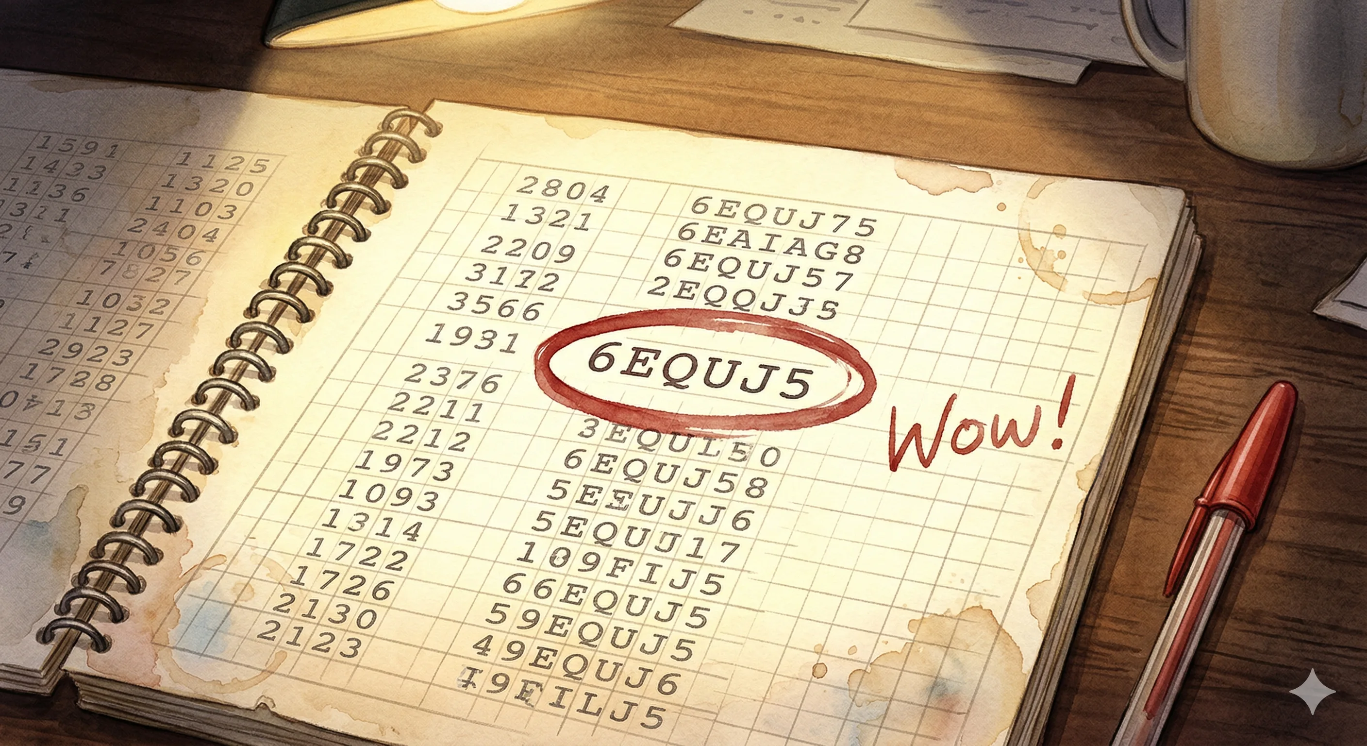 Close-up of the famous Wow! printout with the sequence 6EQUJ5 circled in red ink